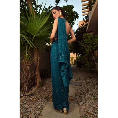 Dragon Teal Jazmine Saree