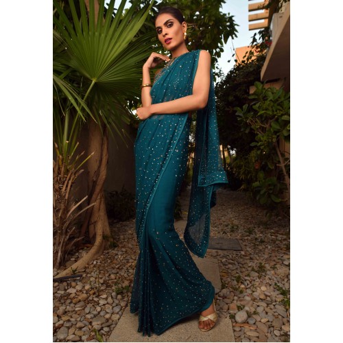 Dragon Teal Jazmine Saree