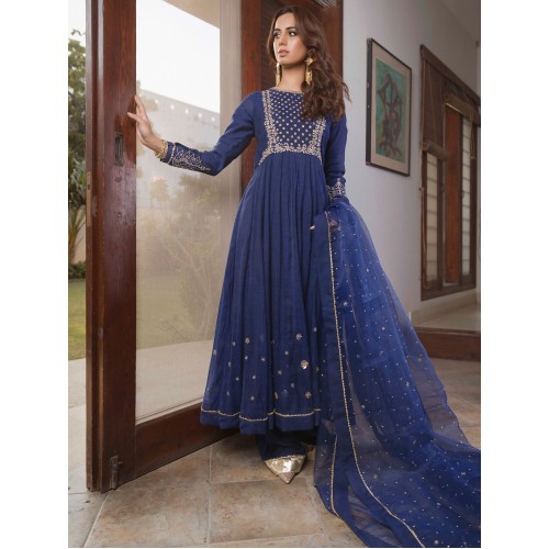 Delft Blue Jazmine Anarkali