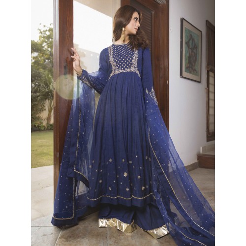 Delft Blue Jazmine Anarkali