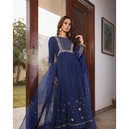 Delft Blue Jazmine Anarkali