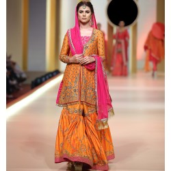 Orange Jazmine Jacket and Gharara for Mehndi Mayun