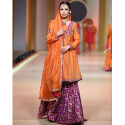 Orange Jazmine Jacket and Gharara for Mehndi Mayun
