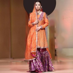 Orange Jazmine Jacket and Gharara for Mehndi Mayun