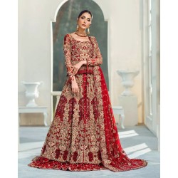 OU Crimson Red Stokesia Gown and Lehenga