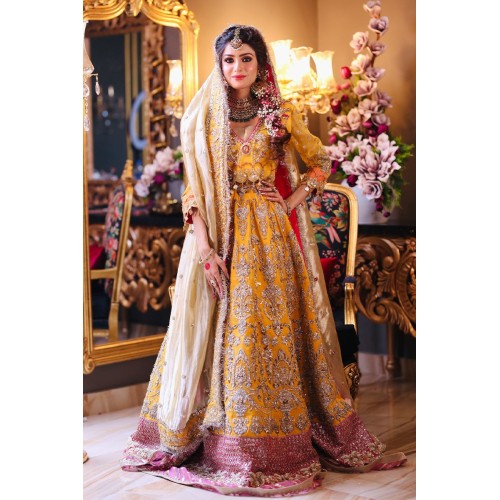 Gamboge Stokesia Lehenga Choli for Mehndi Mayun