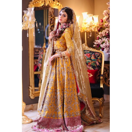 Gamboge Stokesia Lehenga Choli for Mehndi Mayun