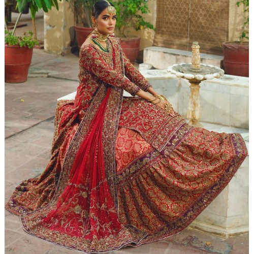 Carmine Stokesia Farshi Lehenga