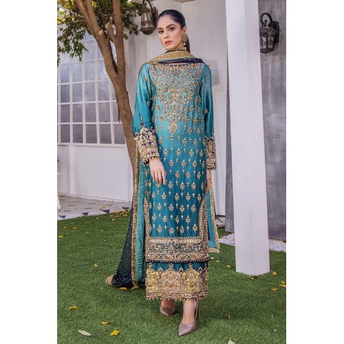 Light Turquoise and Teal Stokesia Party Wear