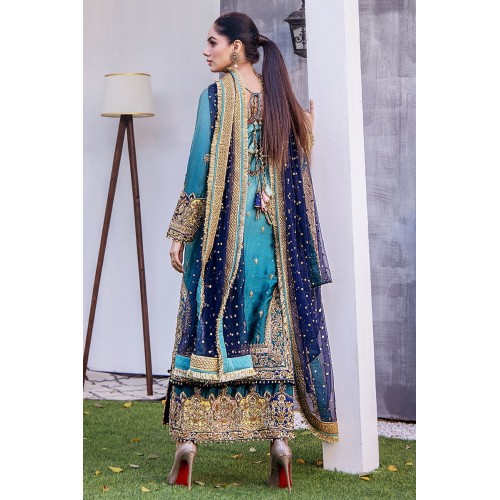 Light Turquoise and Teal Stokesia Party Wear