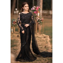 Black Stokesia Net Saree