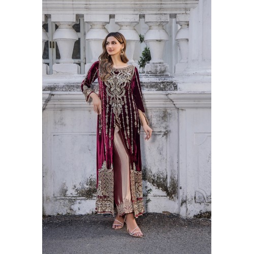 Maroon Stokesia Trousers Suit