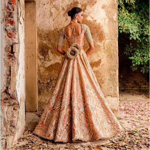 Vivid Tangerine Peony Lehenga Choli