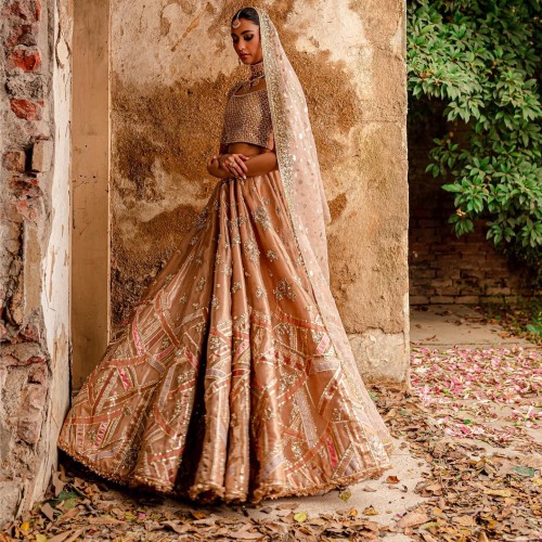 Vivid Tangerine Peony Lehenga Choli