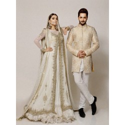 Off White Argus Gown and Lehenga