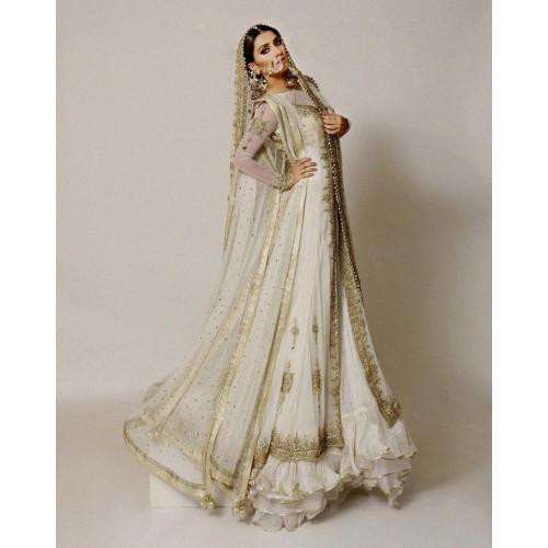 Off White Argus Gown and Lehenga