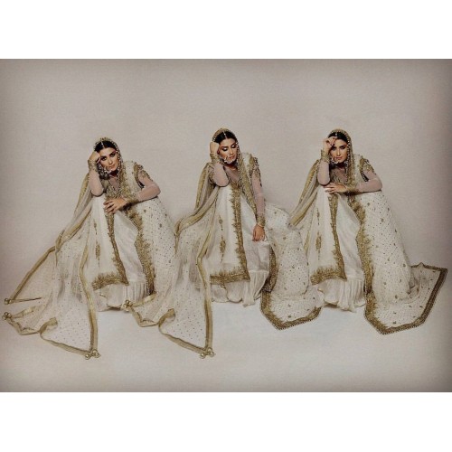Off White Argus Gown and Lehenga
