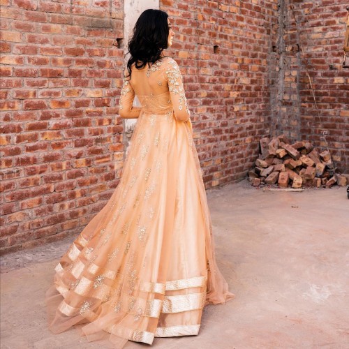 Atomic Tangerine Peony Jacket and Lehenga
