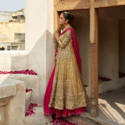 Satin Sheen Gold Zephyr Jacket and Lehenga