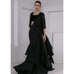 Black Scilla Jacket and Lehenga Saree