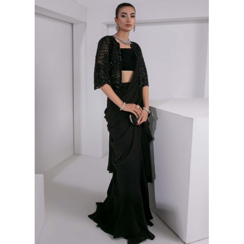 Black Scilla Jacket and Lehenga Saree