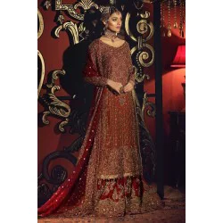 Burnt Umber and OU Crimson Red Amaryllis Long Shirt and Gharara