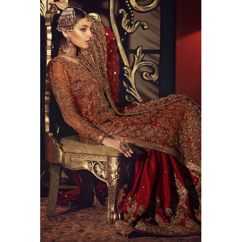 Burnt Umber and OU Crimson Red Amaryllis Long Shirt and Gharara Burnt Umber and OU Crimson Red Amaryllis Long Shirt and Gharara