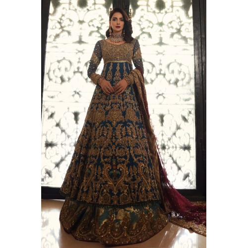 Deep Teal Amaryllis Gown and Lehenga
