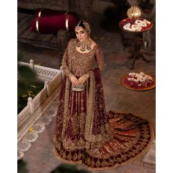 Dark Scarlet Amaryllis Gown and Lehenga