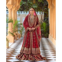 Penn Red Amaryllis Pishwas and Lehenga