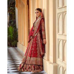 Penn Red Amaryllis Pishwas and Lehenga