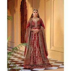 Dark Red Amaryllis Pishwas and Lehenga