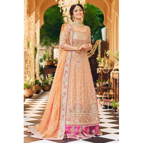 Deep Peach Amaryllis Long Shirt and Persian Rose Lehenga