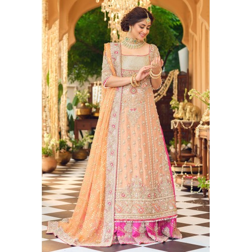 Deep Peach Amaryllis Long Shirt and Persian Rose Lehenga