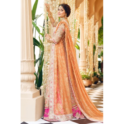 Deep Peach Amaryllis Long Shirt and Persian Rose Lehenga