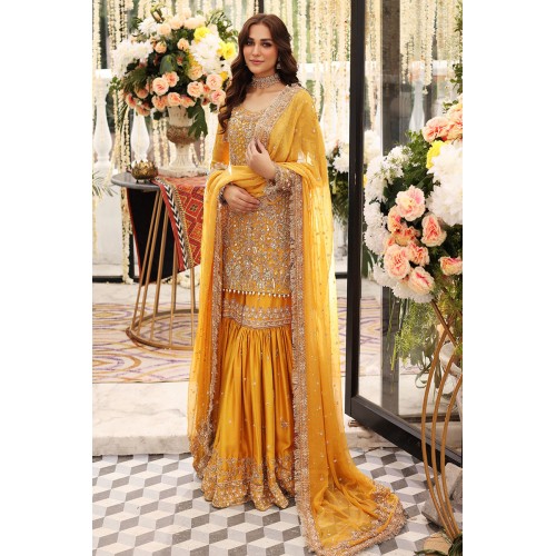 Amber Yellow Amaryllis Gharara for Mehndi Mayun