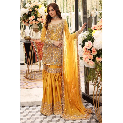 Amber Yellow Amaryllis Gharara for Mehndi Mayun
