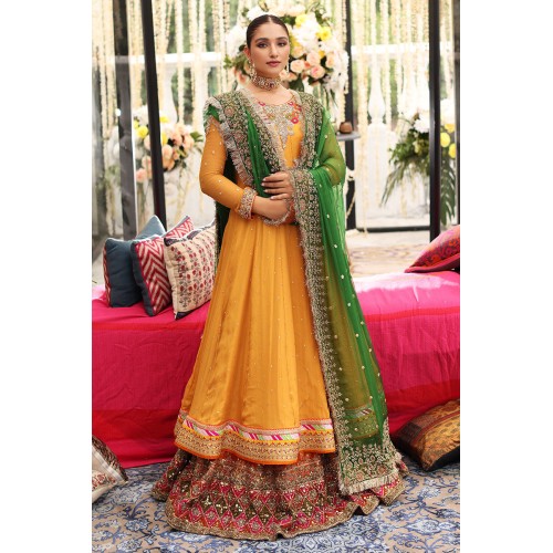 Amber Amaryllis Pishwas with Orange Lehenga Amber Amaryllis Pishwas with Orange Lehenga