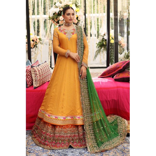 Amber Amaryllis Pishwas with Orange Lehenga Amber Amaryllis Pishwas with Orange Lehenga