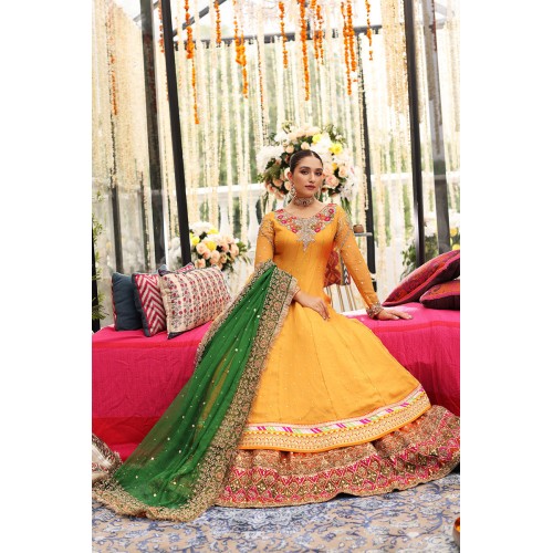 Amber Amaryllis Pishwas with Orange Lehenga Amber Amaryllis Pishwas with Orange Lehenga