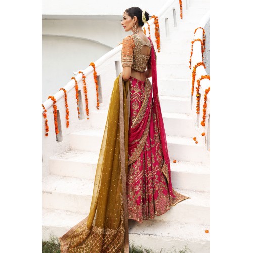 Orange Amaryllis Choli with Rose Lehenga Orange Amaryllis Choli with Rose Lehenga