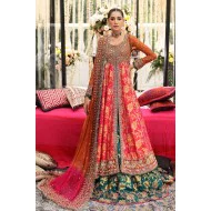 Orange Folly Amaryllis Pishwas with Green Lehenga