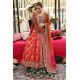 Orange Folly Amaryllis Pishwas with Green Lehenga Orange Folly Amaryllis Pishwas with Green Lehenga
