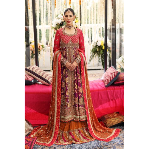 Raspberry Purple Amaryllis Pishwas with Orange Lehenga