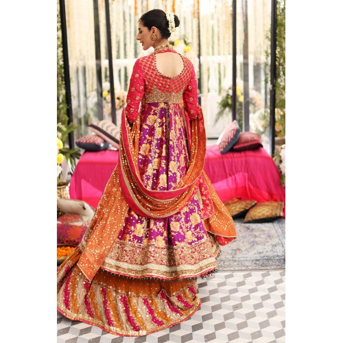 Raspberry Purple Amaryllis Pishwas with Orange Lehenga