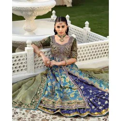 Green Blue Amaryllis Pishwas and Lehenga