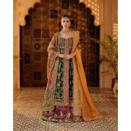 Green Amaryllis Pishwas with Purple Lehenga