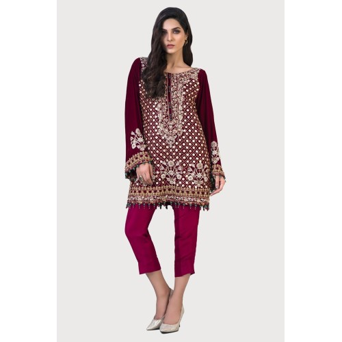 Berry Burgundy Amaryllis Velvet Short Shirt and Capri Pants