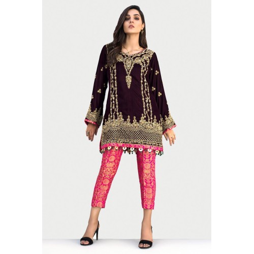 Dark Purple Amaryllis Velvet Shirt and Deep Pink Capri Pants