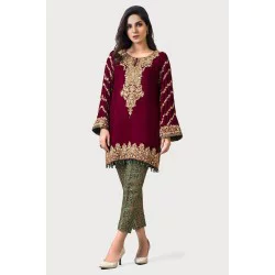 Rosewood Amaryllis Velvet Short Shirt and Dark Green Cropped Pants